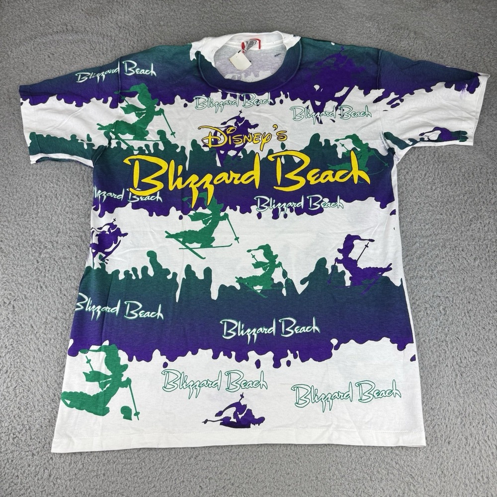 Vintage 90s Walt Disney World Blizzard Beach AOP Graphic T Shirt Size OSFA Nos